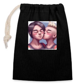 LGBT Queer kiss 🌈🌈 - Closable cotton gift bag (14x20cm) - black - Front