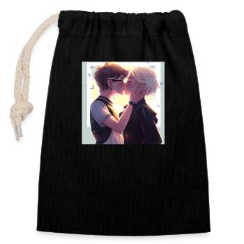 LGBT Queer kiss 🌈🌈 - Closable cotton gift bag (14x20cm) - black - Front