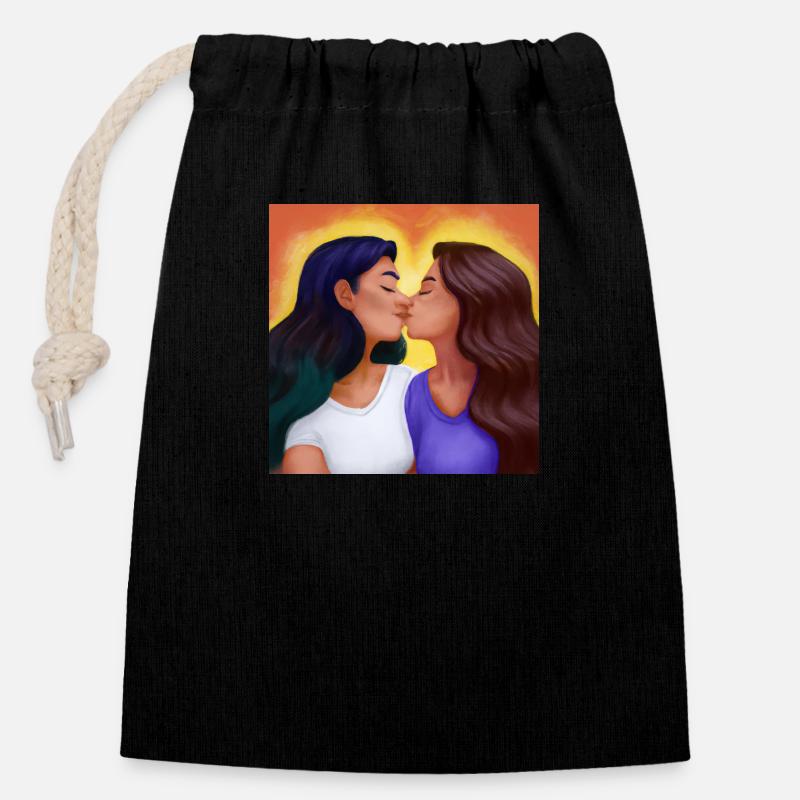 LGBT Queer Kuss 🌈🌈 - Verschließbarer Geschenkbeutel aus Baumwolle (14x20cm) - Schwarz