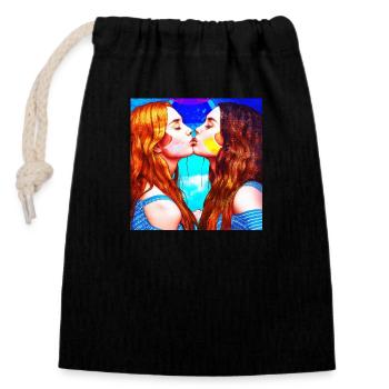 LGBT Queer kiss 🌈🌈 - Closable cotton gift bag (14x20cm) - black - Front