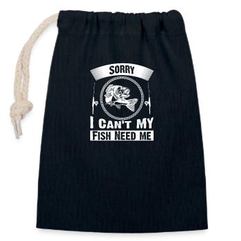Sorry i Can't My fish Need Me Humour Fishing Gift - Closable cotton gift bag (14x20cm) - navy - Front