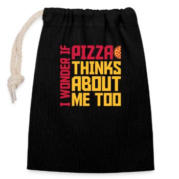 pizza thinks about me - Closable cotton gift bag (14x20cm) - black - Front