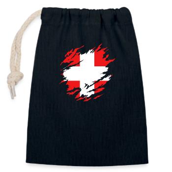 Schweizer Flagge unter Zerrissen - Verschließbarer Geschenkbeutel aus Baumwolle (14x20cm) - Navy - Vorne