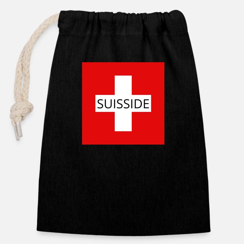 SUISSIDE - Sac cadeau en coton avec cordon (14 x 20 cm) - noir