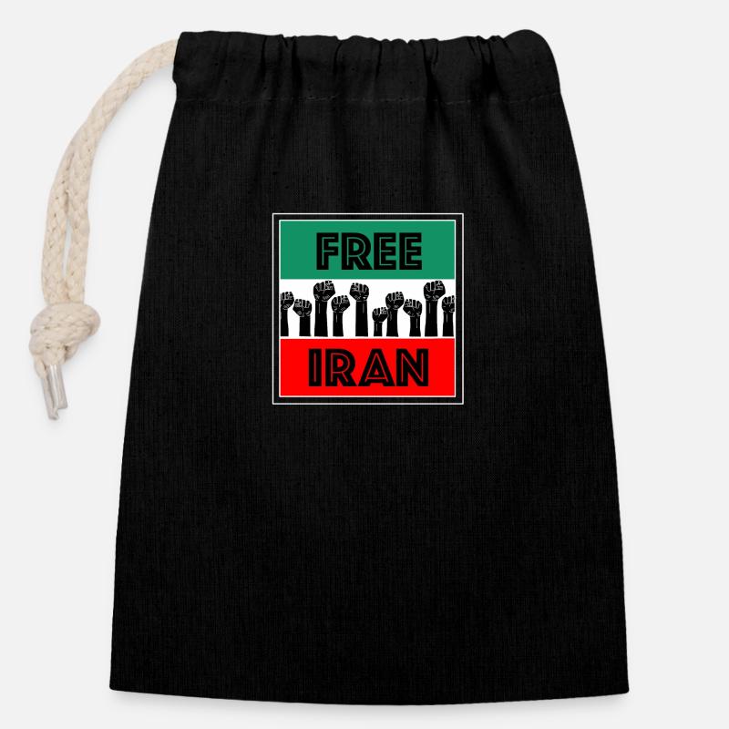 Libérez l’Iran - Sac cadeau en coton avec cordon (14 x 20 cm) - noir