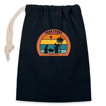 Christmas Nativity with Jesus - True Story - Closable cotton gift bag (14x20cm) - navy - Front