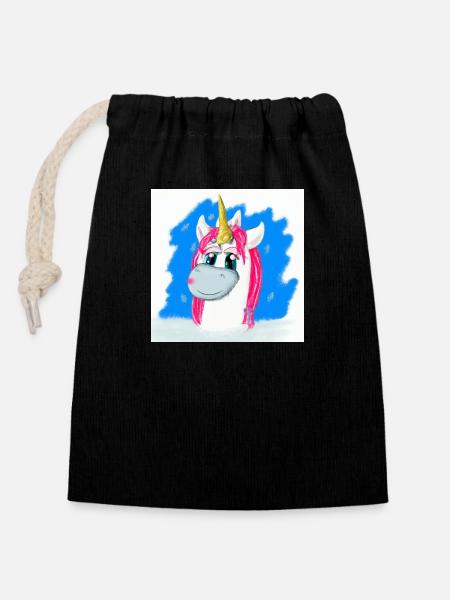 AI generated White & Pink Unicorn - Closable cotton gift bag (14x20cm) - black