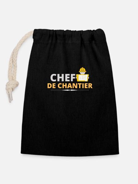 Chef de chantier. t shirt chef de chantier travaux - Sac cadeau en coton avec cordon (14 x 20 cm) - noir
