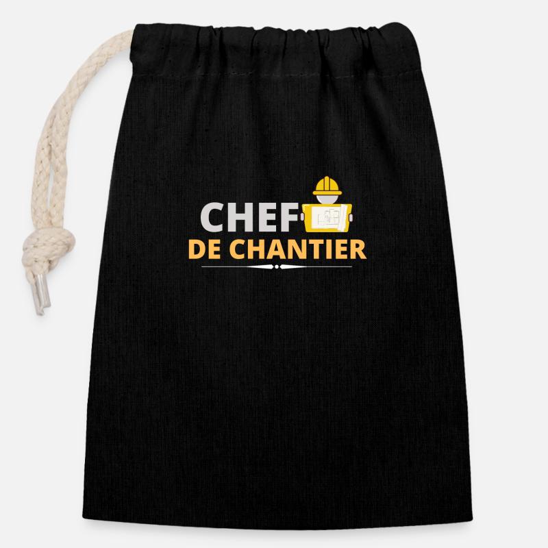 Chef de chantier. t shirt chef de chantier travaux - Sac cadeau en coton avec cordon (14 x 20 cm) - noir