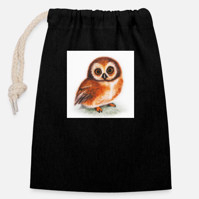 Süße Eule Aquarell - Verschließbarer Geschenkbeutel aus Baumwolle (14x20cm) - Schwarz