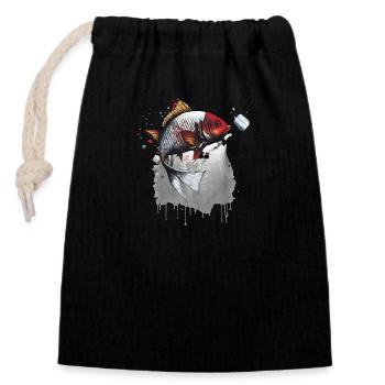 Japanese Carp - Closable cotton gift bag (14x20cm) - black - Front