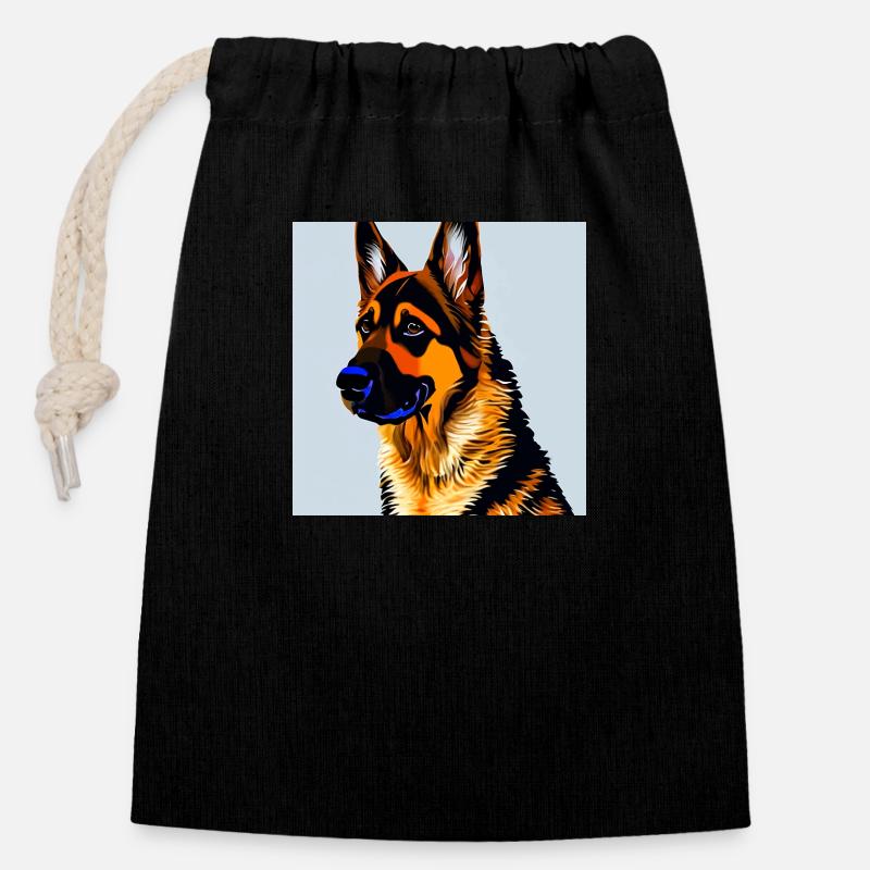 Deutscher Schäferhund, digitale Malerei, - Verschließbarer Geschenkbeutel aus Baumwolle (14x20cm) - Schwarz