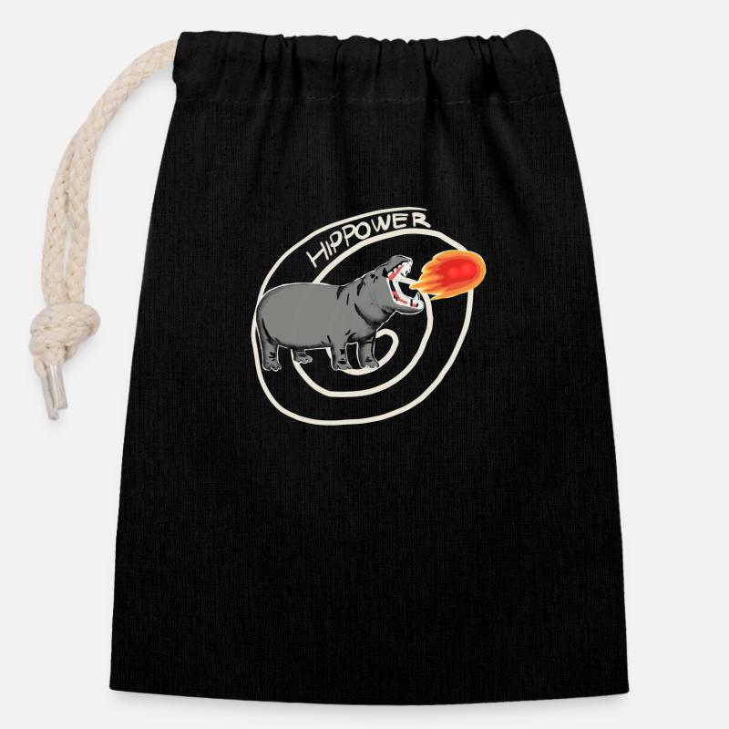 hippo power - Closable cotton gift bag (14x20cm) - black