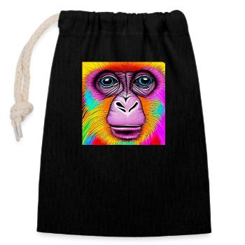 Illustration of a portrait of a chimpanzee - Closable cotton gift bag (14x20cm) - black - Front