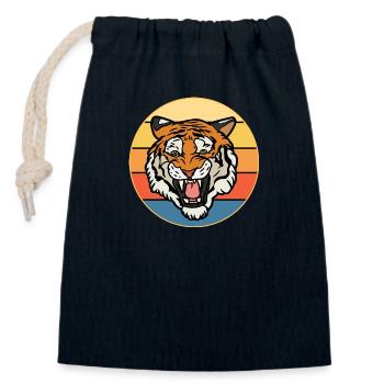 Tiger Big Cat Vintage Retro Sunset - Sac cadeau en coton avec cordon (14 x 20 cm) - bleu marine - Devant