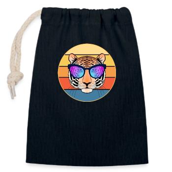 Tiger Big Cat Vintage Retro Sonnenuntergang - Verschließbarer Geschenkbeutel aus Baumwolle (14x20cm) - Navy - Vorne