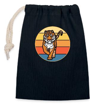 Tiger Big Cat Vintage Retro Sonnenuntergang - Verschließbarer Geschenkbeutel aus Baumwolle (14x20cm) - Navy - Vorne