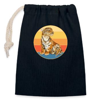 Tiger Big Cat Vintage Retro Sunset - Sac cadeau en coton avec cordon (14 x 20 cm) - bleu marine - Devant
