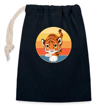 Tiger Big Cat Vintage Retro Sonnenuntergang - Verschließbarer Geschenkbeutel aus Baumwolle (14x20cm) - Navy - Vorne