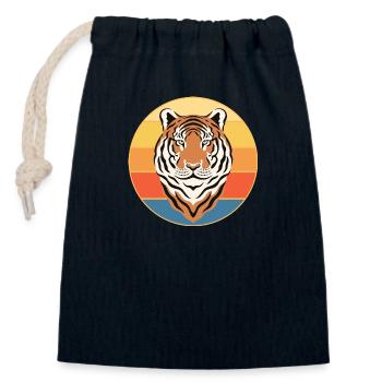 Tiger Big Cat Vintage Retro Sunset - Sac cadeau en coton avec cordon (14 x 20 cm) - bleu marine - Devant