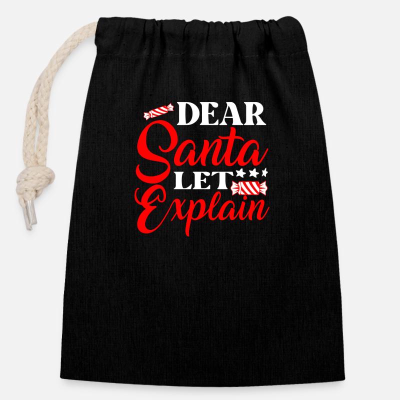 Cher Père Noël, laissez-moi vous expliquer - Sac cadeau en coton avec cordon (14 x 20 cm) - noir