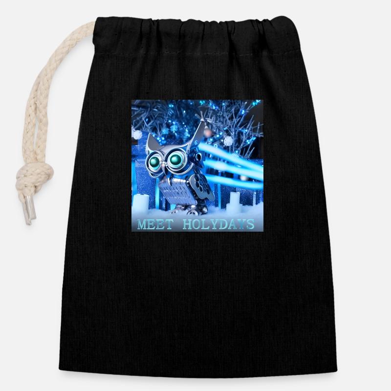 Rencontrez les Fêtes - Sac cadeau en coton avec cordon (14 x 20 cm) - noir