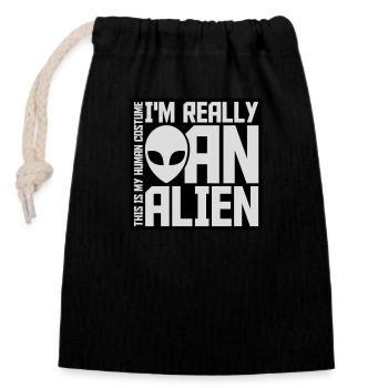 Citation extraterrestre de costume humain - Sac cadeau en coton avec cordon (14 x 20 cm) - noir - Devant