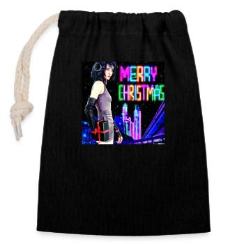 DALL E 2022 12 08 00 03 42 merry christmas - Verschließbarer Geschenkbeutel aus Baumwolle (14x20cm) - Schwarz - Vorne