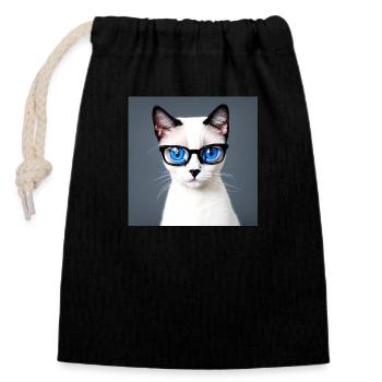 Mignon chat Zoe avec des lunettes - Sac cadeau en coton avec cordon (14 x 20 cm) - noir - Devant