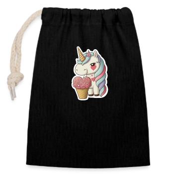 Licorne mignonne - Sac cadeau en coton avec cordon (14 x 20 cm) - noir - Devant