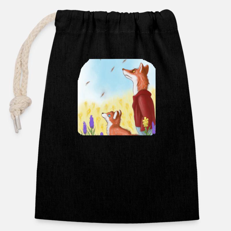 Père Fox et fils Fox - Sac cadeau en coton avec cordon (14 x 20 cm) - noir