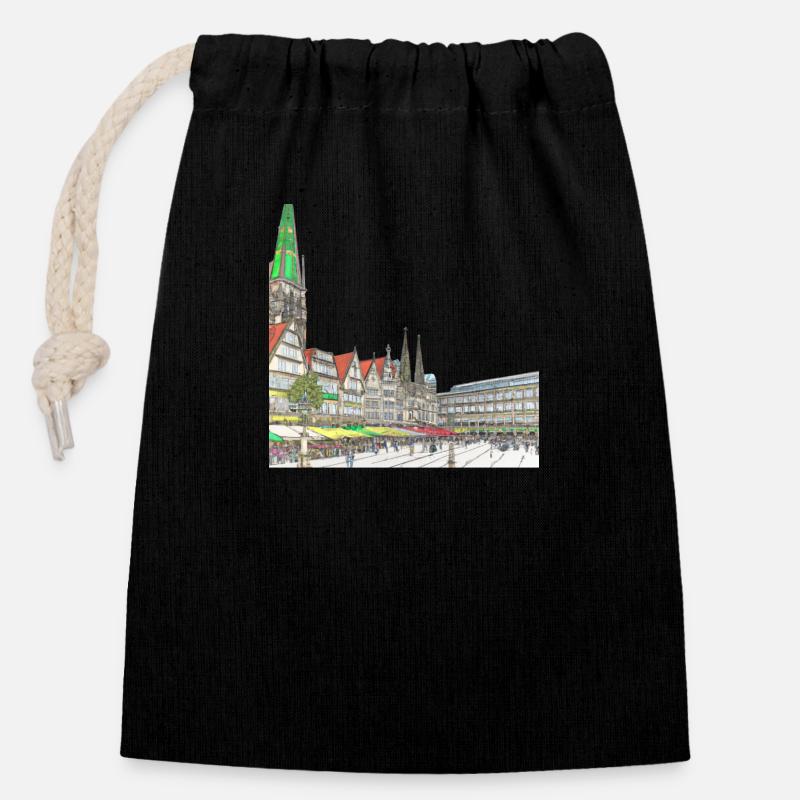 Dessin de marché - Sac cadeau en coton avec cordon (14 x 20 cm) - noir