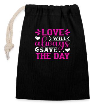 L’amour sauvera toujours la situation - Sac cadeau en coton avec cordon (14 x 20 cm) - noir - Devant