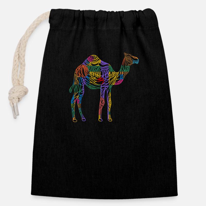 Chameau - Sac cadeau en coton avec cordon (14 x 20 cm) - noir
