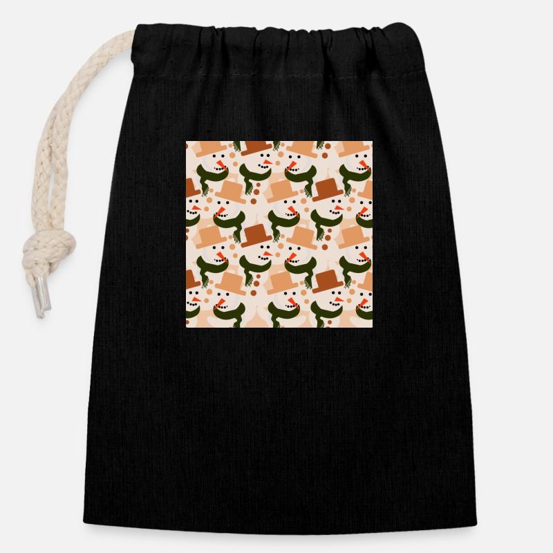 Snowmen - Closable cotton gift bag (14x20cm) - black