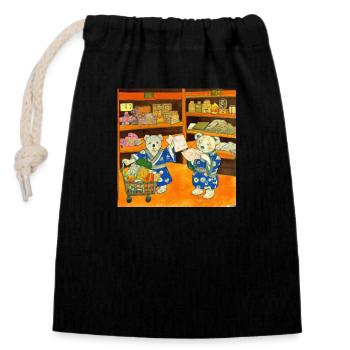 Teddybären kaufen Lebensmittel in Japan ukiyo - Verschließbarer Geschenkbeutel aus Baumwolle (14x20cm) - Schwarz - Vorne