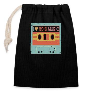 J’aime la musique des années 80 - Sac cadeau en coton avec cordon (14 x 20 cm) - noir - Devant