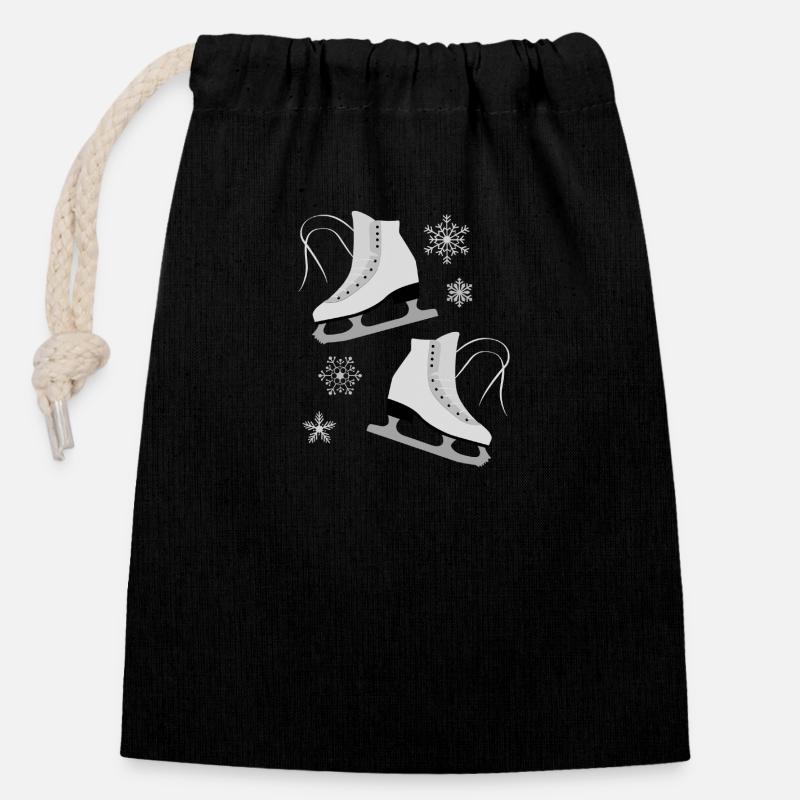 Patins à glace - Sac cadeau en coton avec cordon (14 x 20 cm) - noir