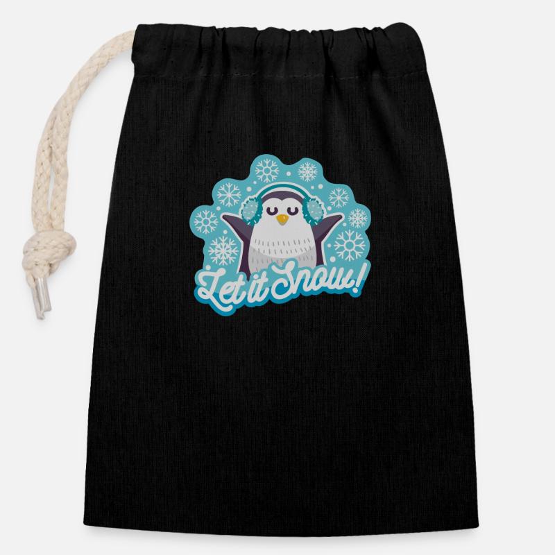 Let is snow! - Closable cotton gift bag (14x20cm) - black