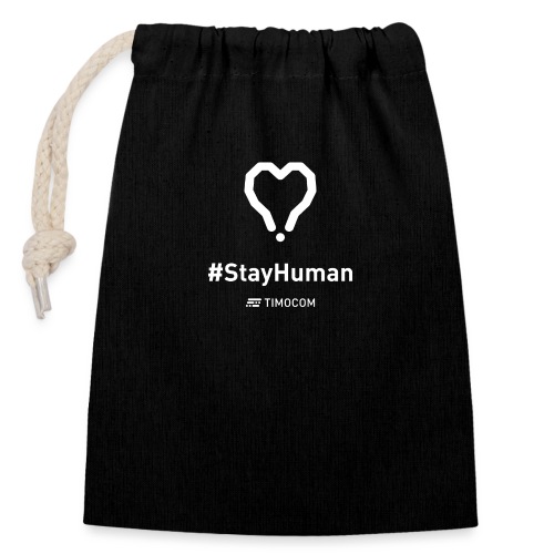 StayHuman white - Ściągany sznurkiem worek na prezenty (14 x 20 cm)