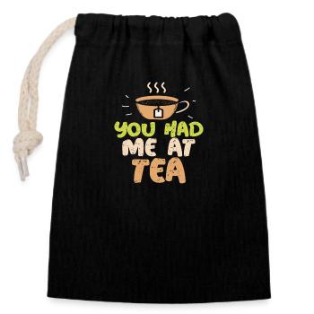 Tu m’as eu au thé - Sac cadeau en coton avec cordon (14 x 20 cm) - noir - Devant