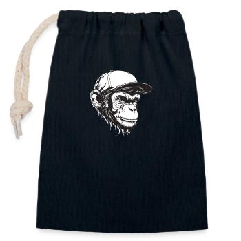 Singe détaillé avec casquette de baseball - Sac cadeau en coton avec cordon (14 x 20 cm) - bleu marine - Devant