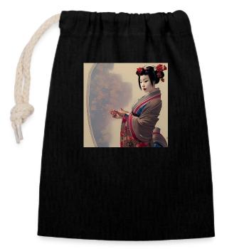 einzigartige Darstellung einer Geisha - Verschließbarer Geschenkbeutel aus Baumwolle (14x20cm) - Schwarz - Vorne