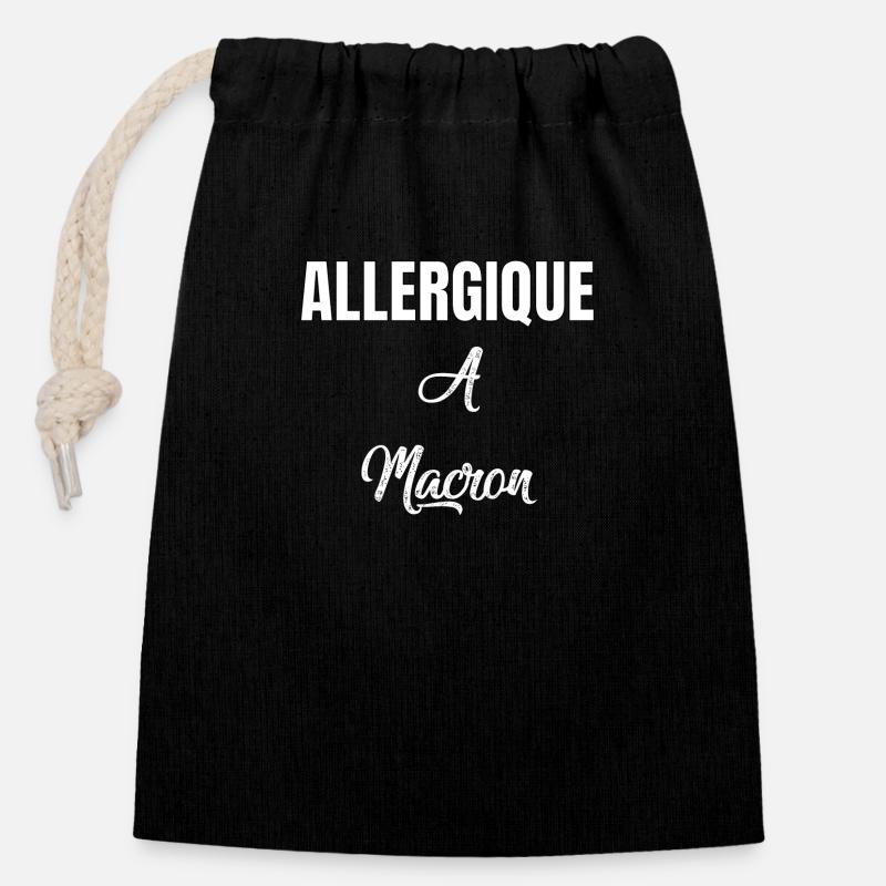 Allergique à Macron - Sac cadeau en coton avec cordon (14 x 20 cm) - noir