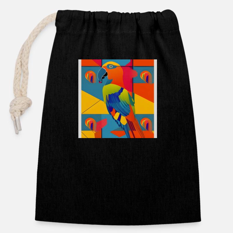 Perroquet coloré - Sac cadeau en coton avec cordon (14 x 20 cm) - noir