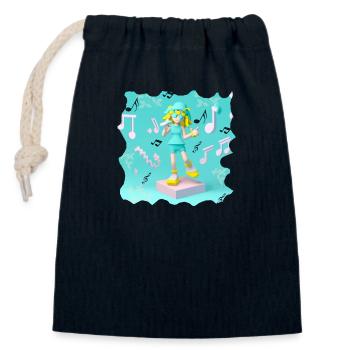 FUNNY MUSIC ILLUSTRATION GIRL 5 - Closable cotton gift bag (14x20cm) - navy - Front