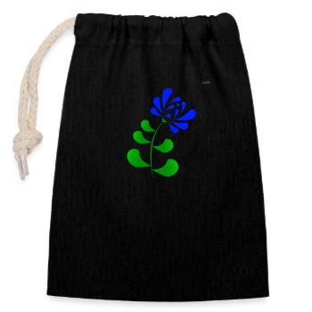 Blue folk art motive #6 - Closable cotton gift bag (14x20cm) - black - Front