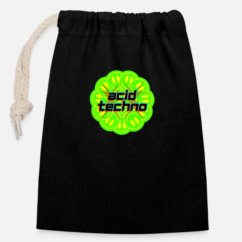 Acid Techno - Closable cotton gift bag (14x20cm) - black