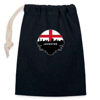 Leicester England Flag Skyline Silhouette Travel - Closable cotton gift bag (14x20cm) - navy - Front