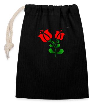 Red folk art tulips - Closable cotton gift bag (14x20cm) - black - Front
